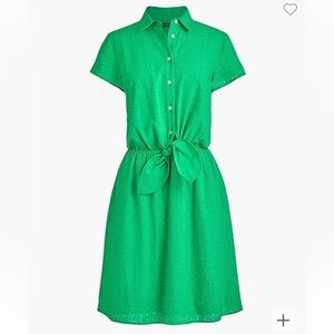 Women’s J.Crew Mercantile Green Eyelet Dress, Size Medium, Ties At Waist